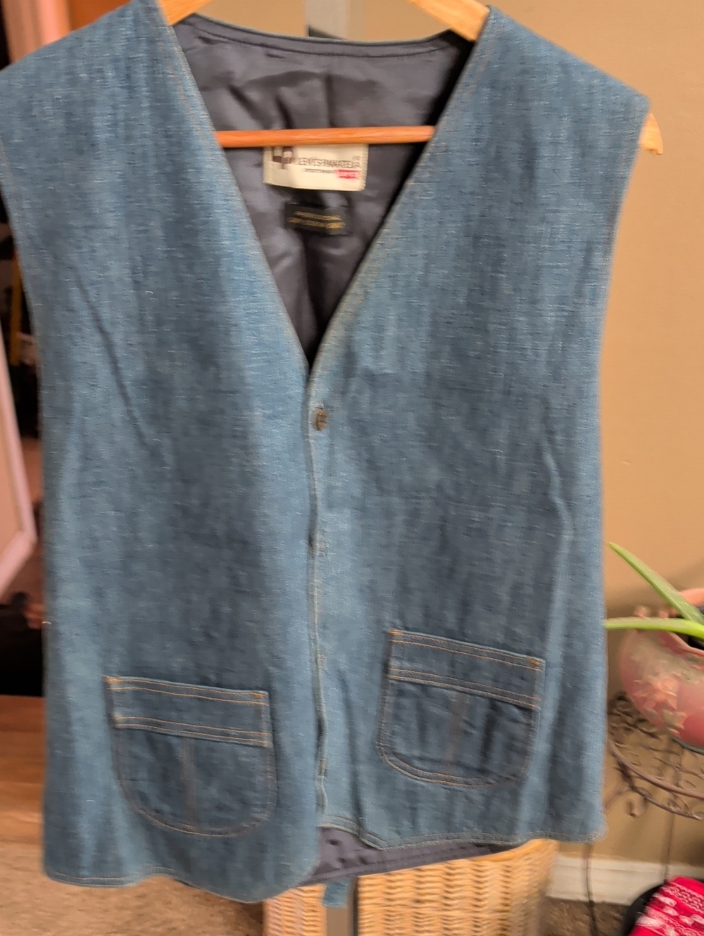 Levi's Blue Denim Men's Vest with Patch Pockets and V-Neck